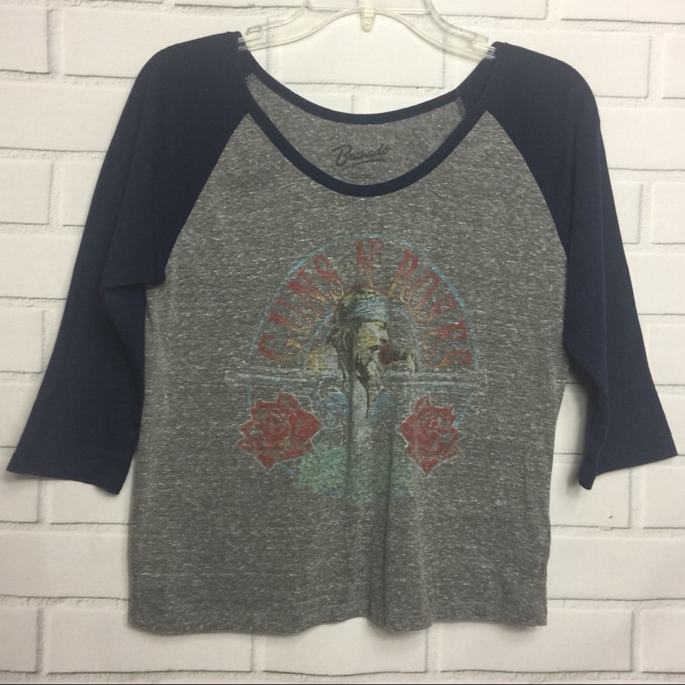 BRAVADO Guns and Roses Cropped Graphic Raglan | Lg